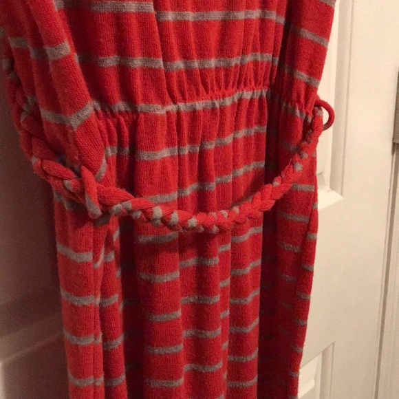 Peach & grey striped sweater with tie waste - Picture 2 of 3